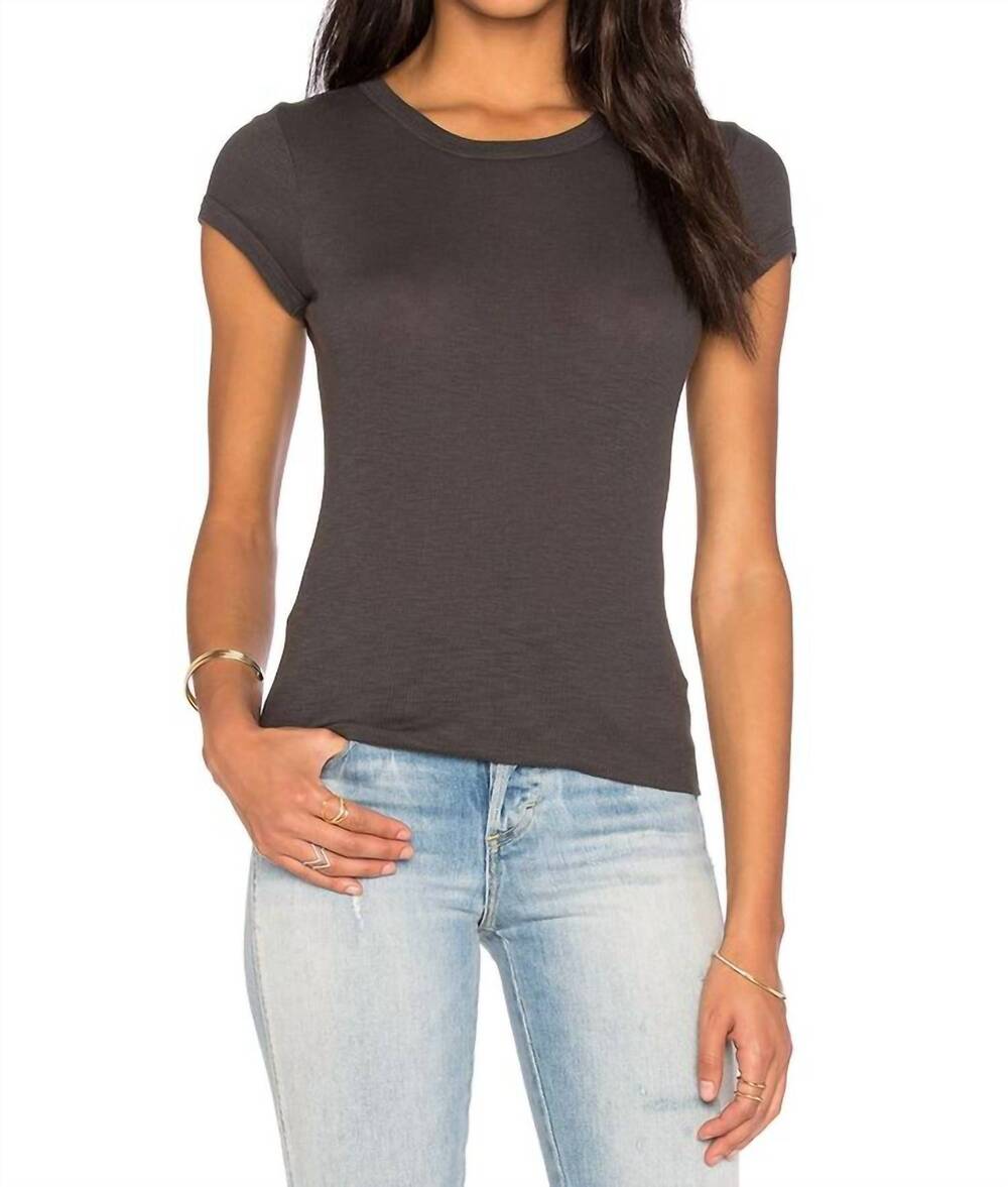 NEW ENZA COSTA texture rib cap sleeve crew tee in iron